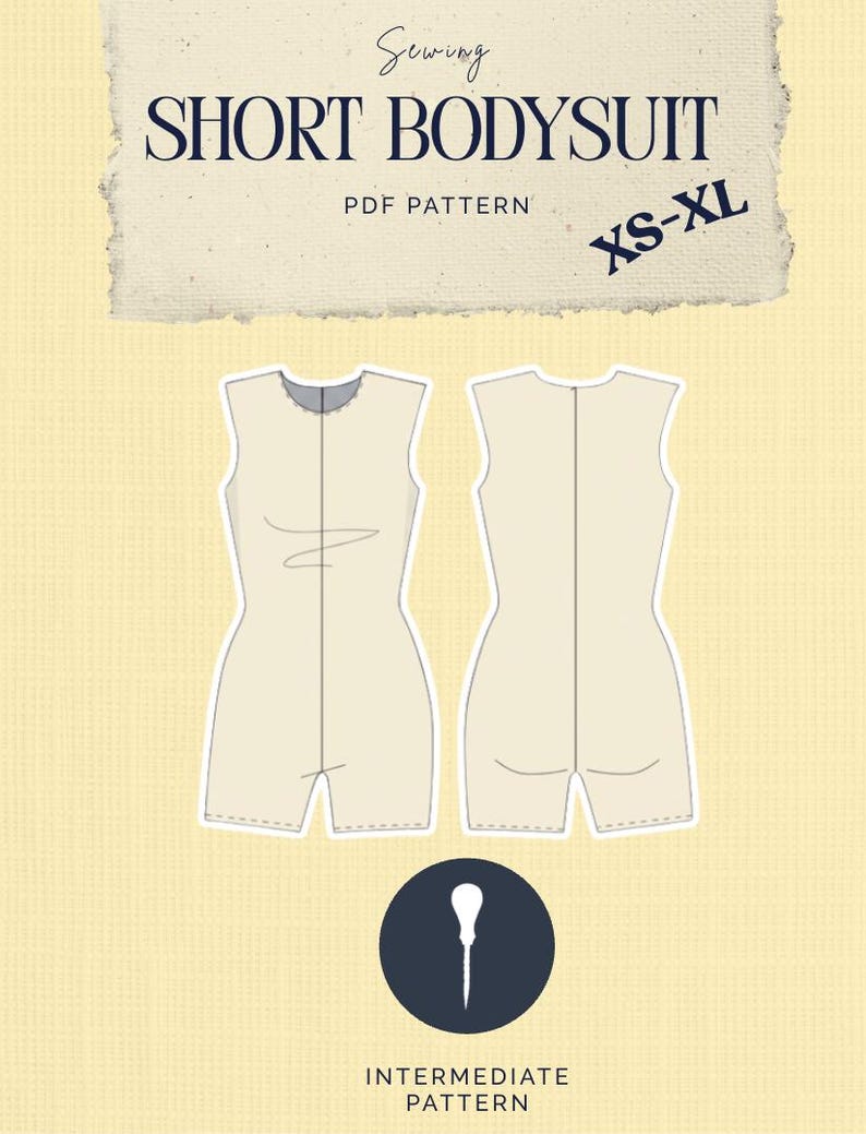 Patrón de costura PDF para body corto - Patrón de body para mujer - Patrón de ropa para tela elástica - Descarga digital - Incluye margen de costura imagen 1