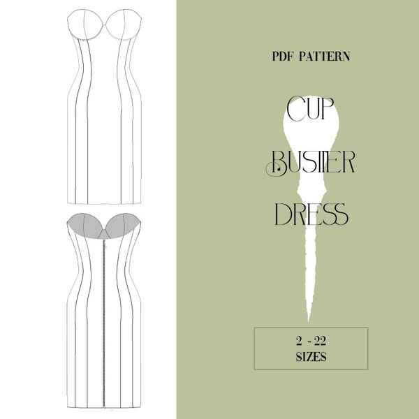 PDF pattern bustier dress with cups.