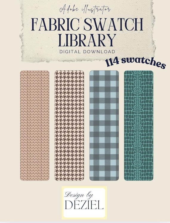 114 Fabric Swatches for Adobe Illustrator | Fashion Design Textile Pattern Library with names | Instant download
