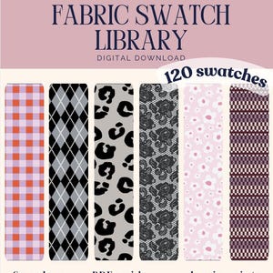 120 tygprover för Adobe Illustrator | Mönsterbibliotek för modedesign och textil med namn | Direktnedladdning