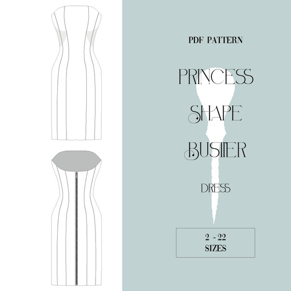 Patron Robe bustier découpe princesse PDF pattern bustier dress princess cut.