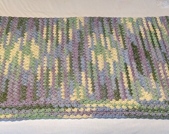 Handmade Crochet Blanket | Purple, Yellow & Green Patterned Blanket