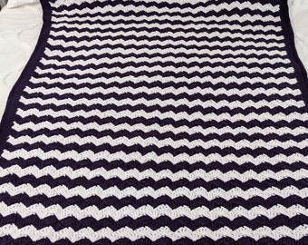 Chevron Purple and White Crochet Blanket | Purple Crochet Afghan