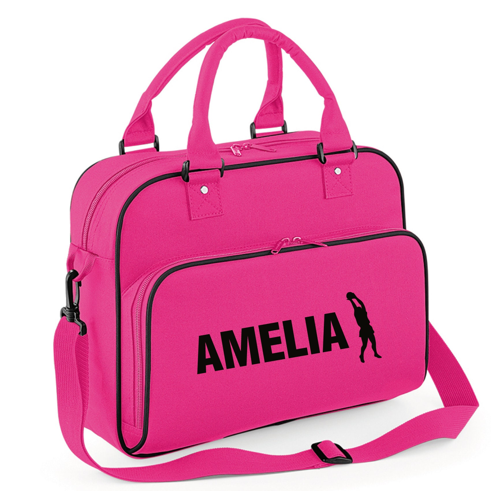 iLeisure Girls Personalised Name Netball Hoop Jump Kit Bag.Dance Bags Gym Bags