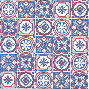Decoupage Napkins Red and Blue Tile (2 Napkins)