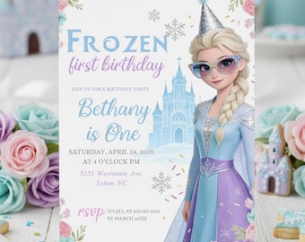 Frozen birthday Invitation, Girl Party Invite theme-(Digital Download)