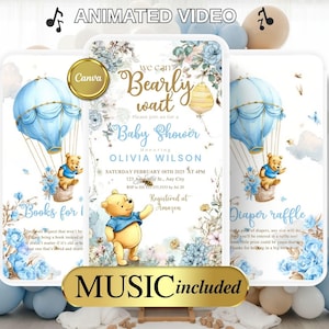 Blue Winnie the Pooh Baby Shower Video Invitation: Animated Invite (Digital Download)