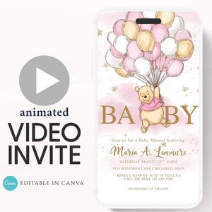 Winnie The Pooh Invitation, Winnie The Pooh Baby Shower Invitations, Winnie The Pooh Invitations Video invitation, Winnie baby shower-3