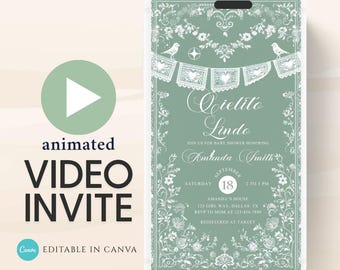 Talavera Baby Shower Video Invitation: Sage Green Cielito Lindo Mexican Theme (Digital Download)