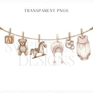 Cute Baby clothes clipart, Clothesline baby shower clipart, Watercolor clothesline, Baby shower clipart png-9