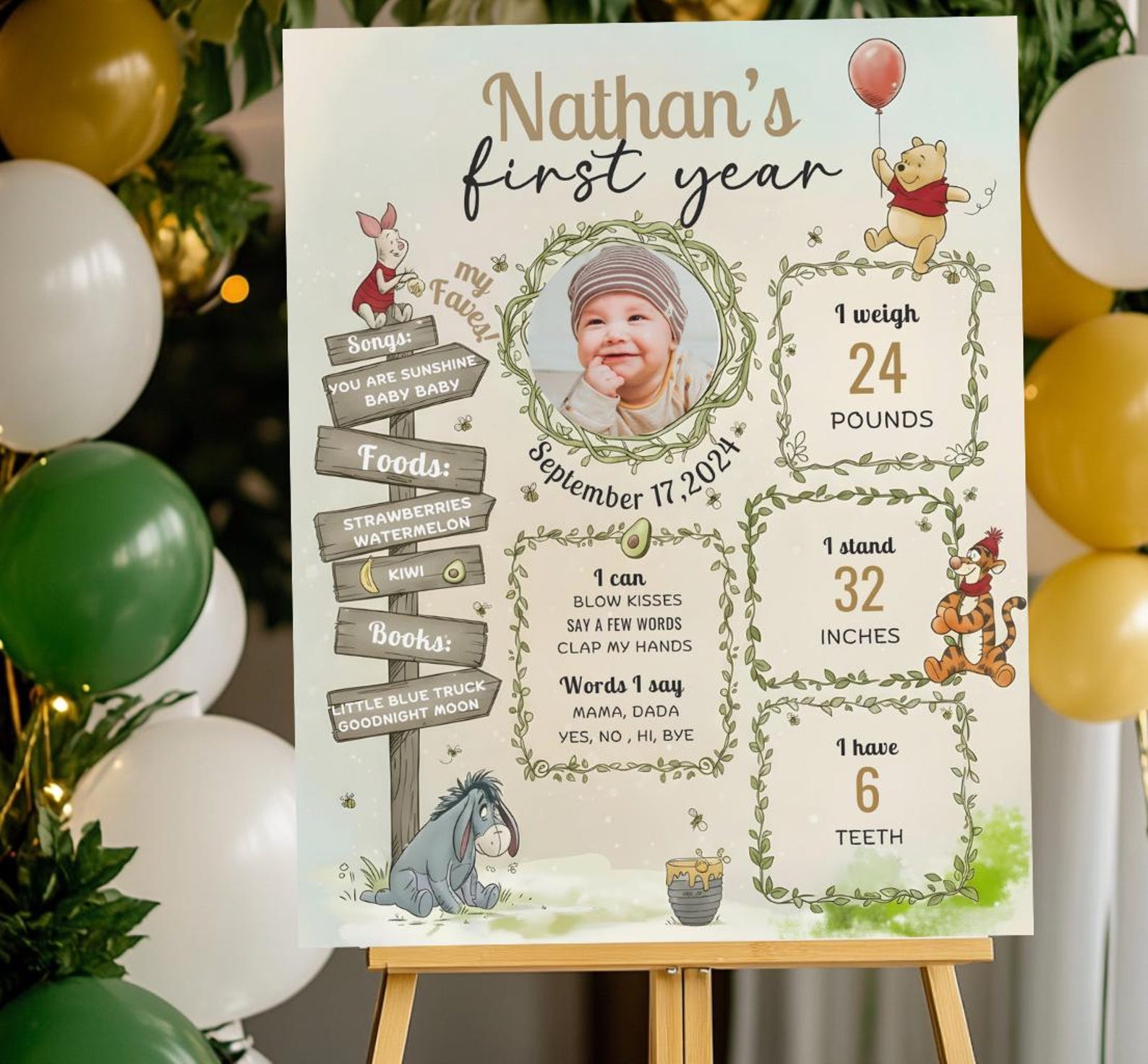 Winnie the Pooh First Year Birthday Milestone Board Sign (digital ...