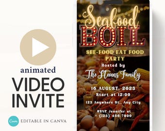 Seafood Boil Video Invitation: Animated Digital Party Invite (Canva Template)