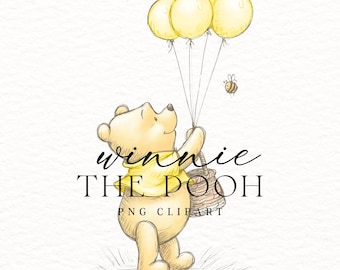Winnie the Pooh Clipart: Balloons, Classic Pooh PNG (Commercial Use OKAY