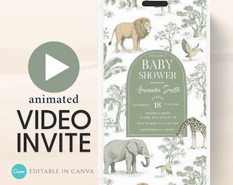 Safari Baby Shower Video Invitation: Toile de Jouy Animals (Digital Download)
