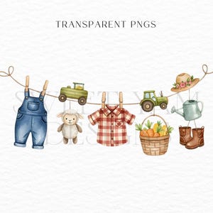 Farmer Baby clothes clipart, Clothesline baby shower clipart, Watercolor clothesline, Baby shower clipart png-23