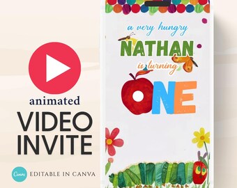 Hungry Caterpillar Birthday Invitation: Animated Video, Editable Canva Template