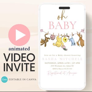 Winnie The Pooh Invitation, Winnie The Pooh Baby Shower Invitations, Winnie The Pooh Invitations Video invitation, Winnie baby shower-8