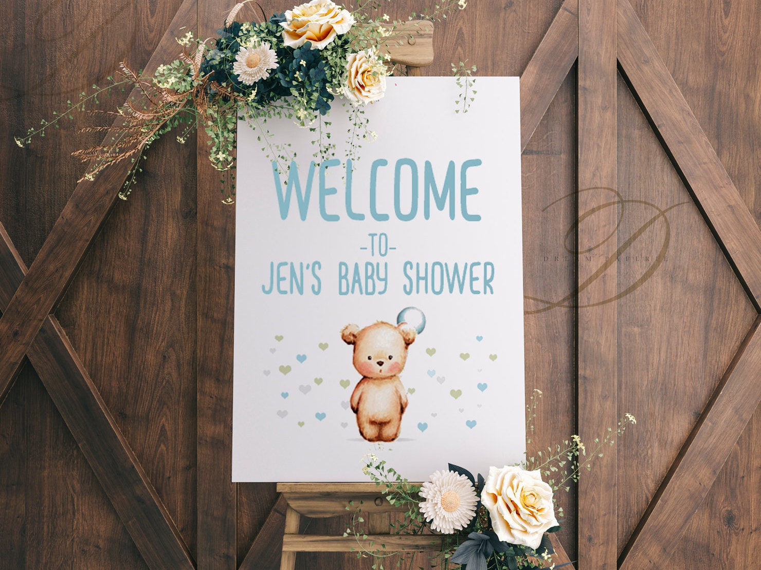 Baby shower Sign Teddy bear baby shower sign Boy baby shower | Etsy