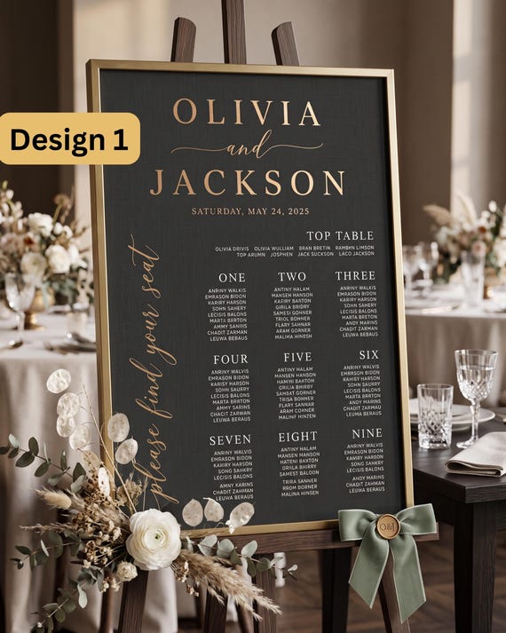 Minimalist Wedding Seating Plan, Table Plan, Personalized Modern Poster, Foam board Printed or Digital-2
