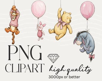 Imágenes prediseñadas de Winnie the Pooh: globos, Pooh dibujado a mano PNG (uso comercial) -3