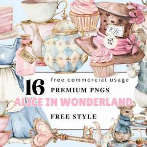 Alice in Wonderland png-afbeelding. Aquarel Alice Mad Hatter White Rabbit Tea Party illustratie, Alice digitaal plakboek. Directe download-2
