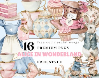 Alice in Wonderland PNG Clipart. Watercolor Alice Mad Hatter White Rabbit Tea Party Illustration,Alice digital Scrapbook. Instant download-2