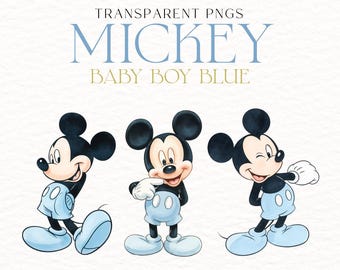 Clipart de acuarela de Mickey Mouse: Imágenes PNG para scrapbooking (descarga digital)