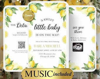 Video invitación para baby shower de limón: diseño bohemio de cítricos (descarga digital) - 2