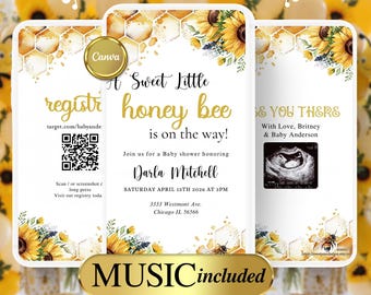 Honey Bee Baby Shower Video Invitation: Animated Sunflower invite-2