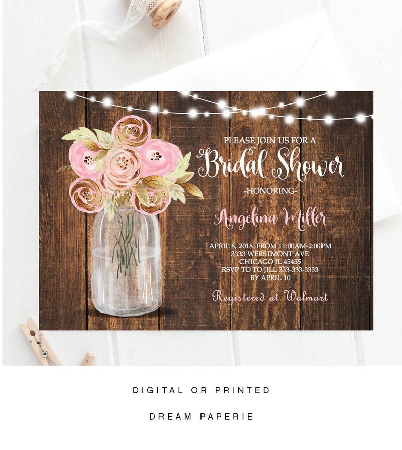 Mason Jar Bridal Shower Invitation Mason Jar Invitation Etsy