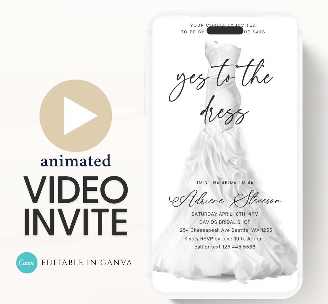 Bridal Shower Video Invitation: Dress Shopping Theme (Digital Download), image size:1080x1001