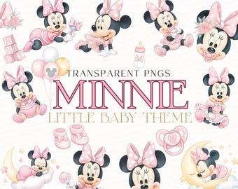 Clipart per la cameretta di Minnie Mouse: PNG acquerello rosa (23 immagini)