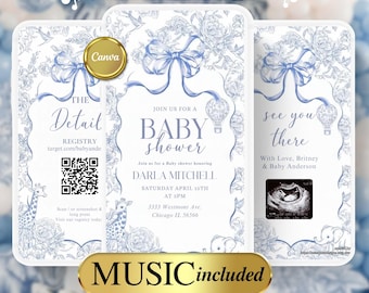 Safari Baby Shower Video Invitation: Toile de Jouy Animals (Digital Download)-8