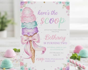Ice cream Cone Birthday Invitation, Sweet celebration invite (Digital Download)-1