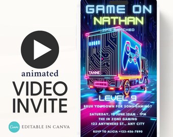 Video Game Birthday Invitation: Editable Animated Digital Invite (Canva Template)