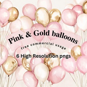 Balões rosa, balões rosa e dourado pngs, clipart de balões, arte de balões, pngs de balões aquarela, balões dourados, balões rosa