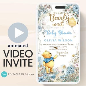 Winnie The Pooh Invitation, Boy Winnie The Pooh Baby Shower Invitations, Winnie The Pooh Invitations Video invitation, Winnie baby shower-18
