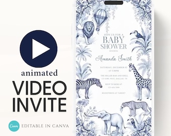Toile de Jouy Safari Baby Shower Video Invitation (Digital)