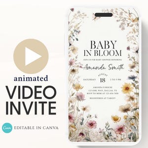 Boho Baby Shower Invitation, Boho Floral Baby Shower, Baby in bloom Baby Shower Invite, pampas Invitation, Boho Baby Invitation Animated-4