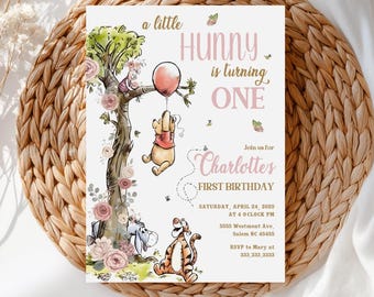 Classic Winnie the Pooh Girl Floral Birthday Invitation (Digital Download)-8
