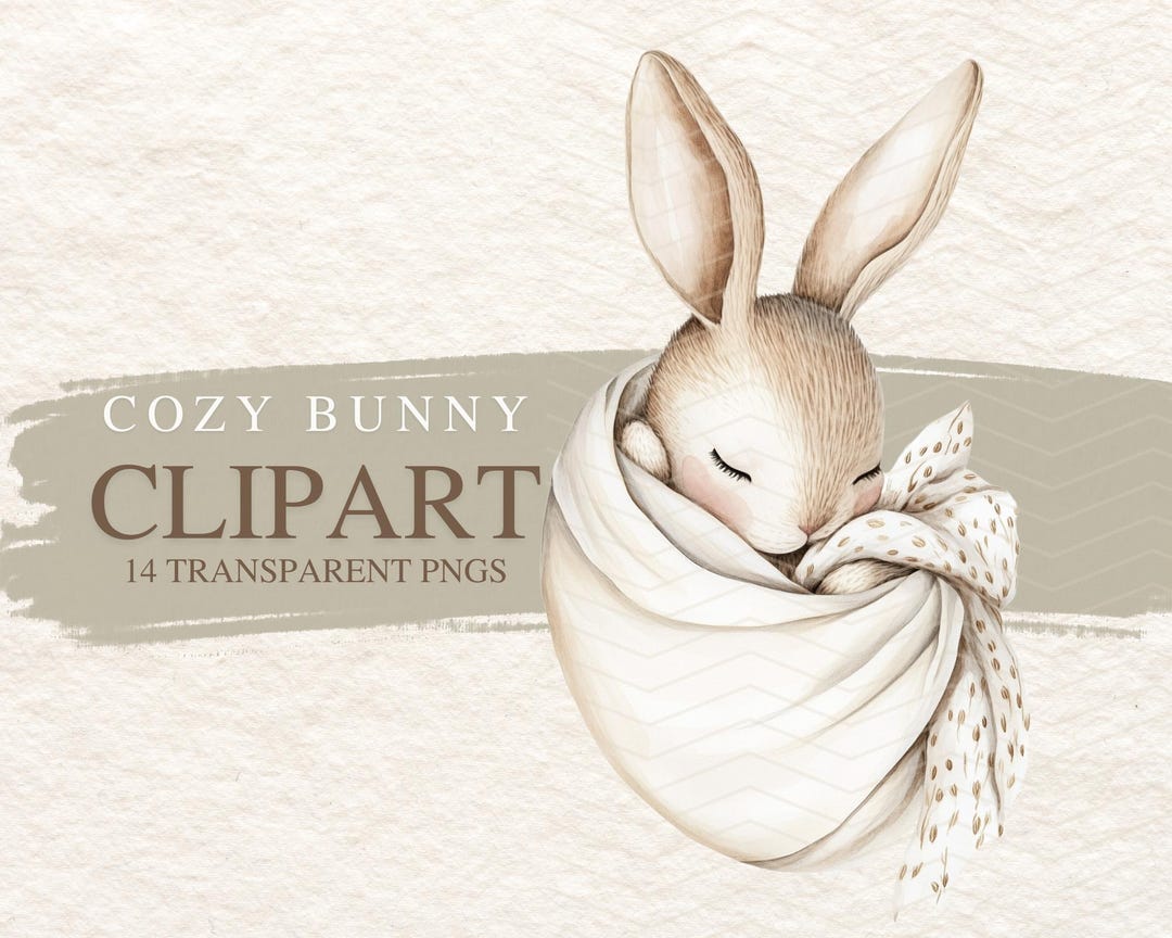 Cozy Bunny Clipart, Blanket Baby Bunny Rabbit, Swaddled Bunny Clipart ...