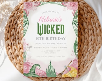 Wicked Birthday invitation Pink and green theme-(Digital Download)