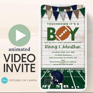 Animated Football Baby Shower Invitation Template, Tailgate, Oh Boy Football Baby Shower Invite, Touchdown Baby Shower, video invitation-2