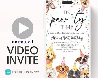 Animated Puppy Party Invitation Video: Editable Dog Birthday Invite (Digital Download)