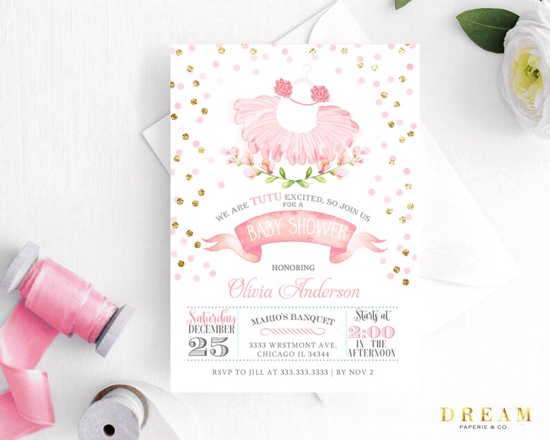 tutu excited baby shower invitations