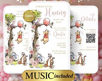 Invitación en video para baby shower de Winnie the Pooh rosa: Invitación animada (descarga digital) - 89