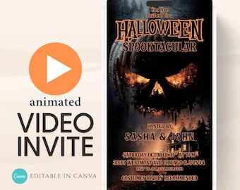 Spooky Pumpkin Halloween Party Video Invitation: Editable Canva Template (Digital Download