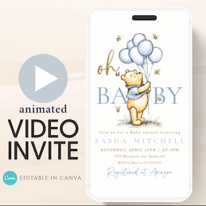 Winnie The Pooh Invitation, Boy Winnie The Pooh Baby Shower Invitations, Winnie The Pooh Invitations Video invitation, Winnie baby shower-7