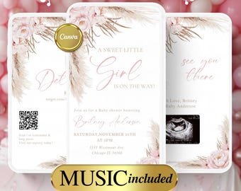 Boho Floral Baby Shower Video Invitation: Animated invitation (Digital Download)