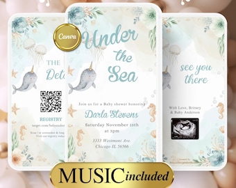 Inbjudan till babyshower under havet: Nautiskt tema för havet (digital nedladdning)